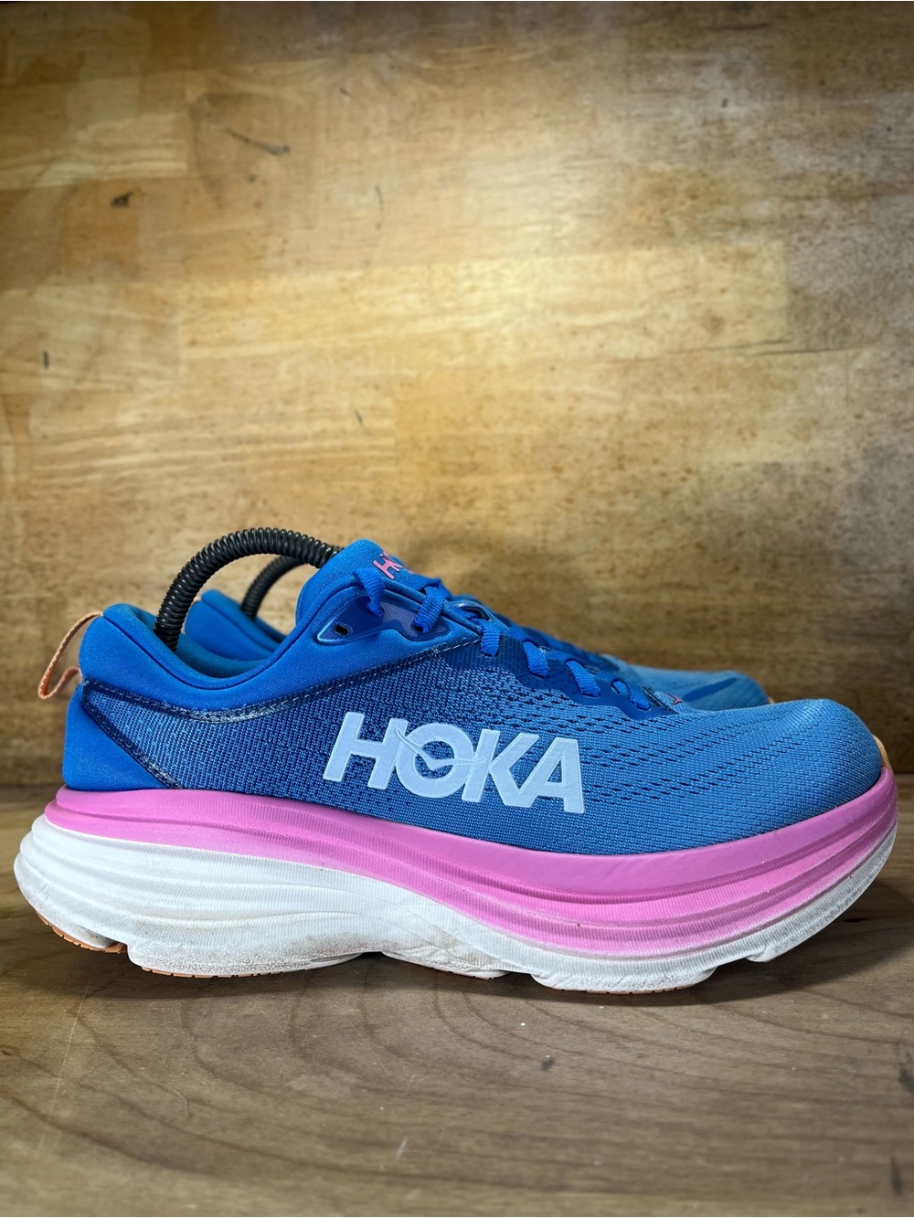 Hoka One One Bondi 8 REFLECTIVE Womens Size 9.5 Running Shoes Sneakers Blue Pink